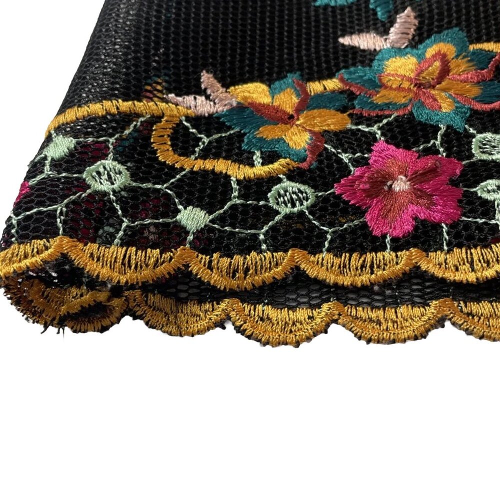 Top Shop Floral Embroidery Black Mini Skirt Mesh Layered Scalloped BOHO Size 2 - Picture 9 of 16